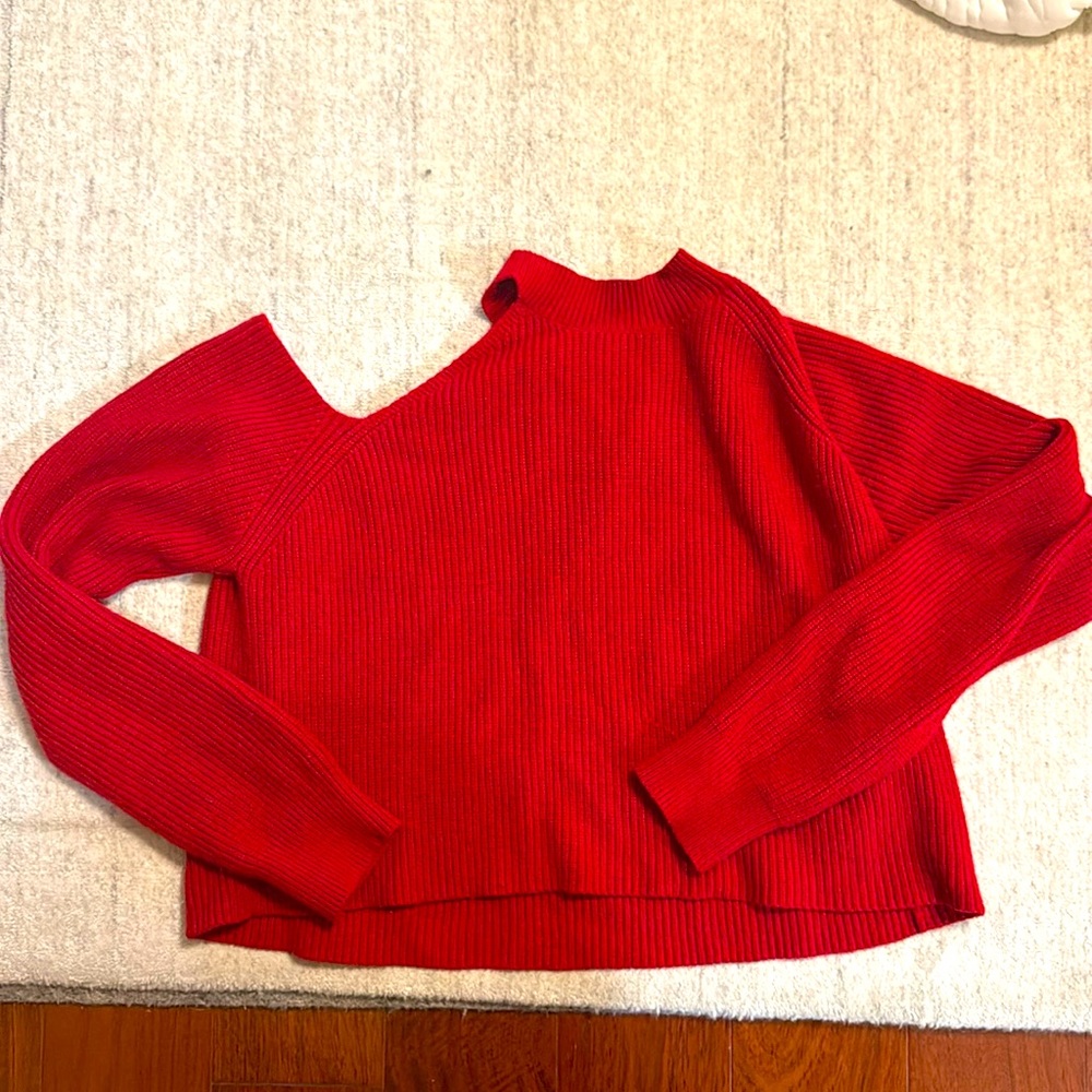 Oak+Fort red cold shoulder sweater
